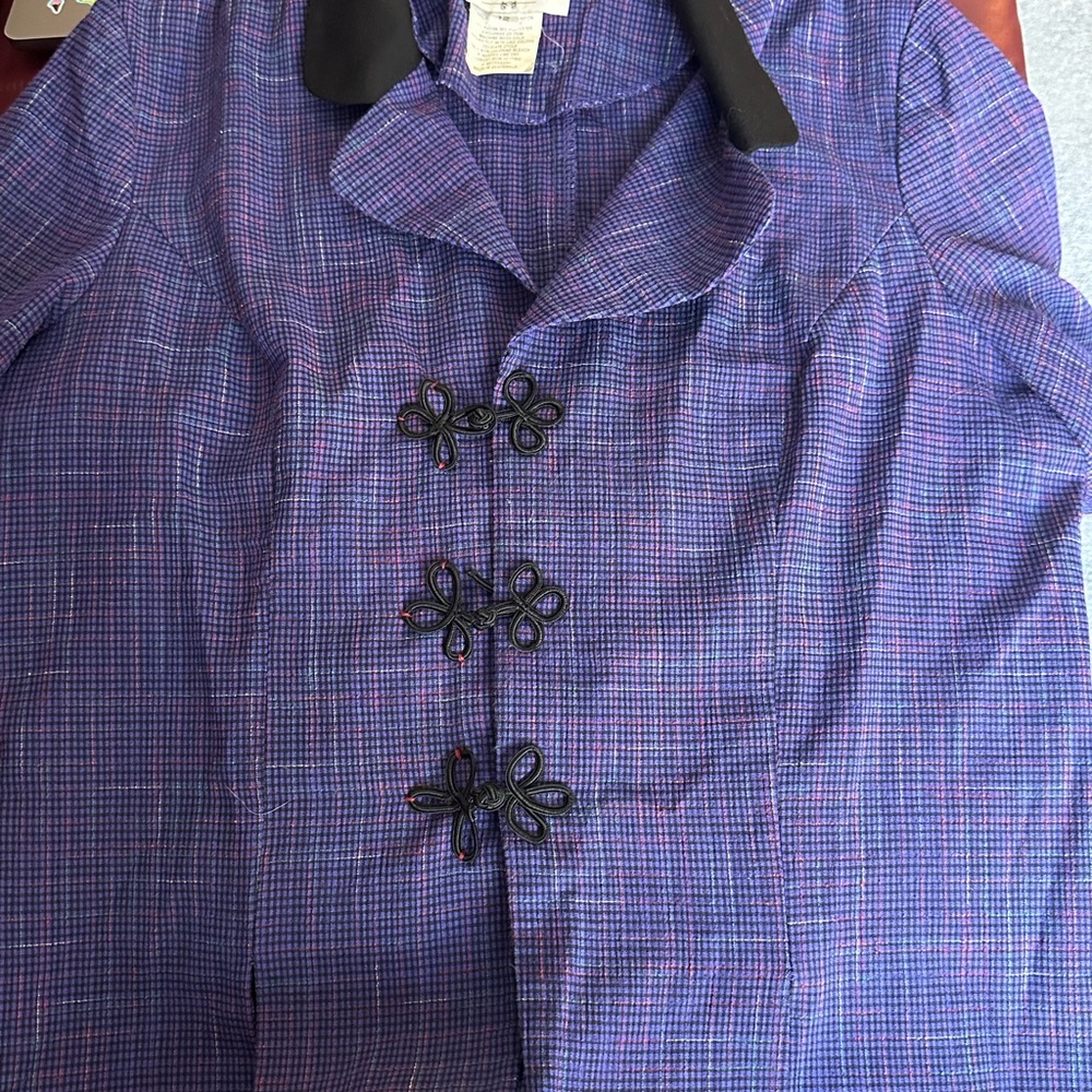 Purple Checkered Jacket with Decorative Frog Closures Asian Vintage